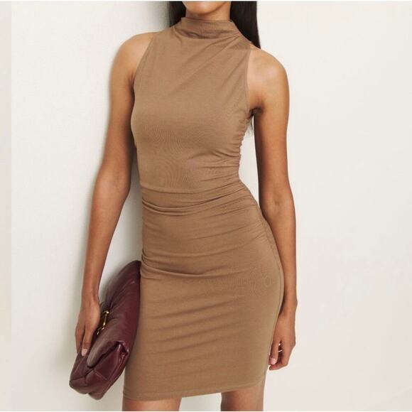 NEW NWT Reformation Jana Knit Mini Dress Nutty Brown size XS - Picture 2 of 7